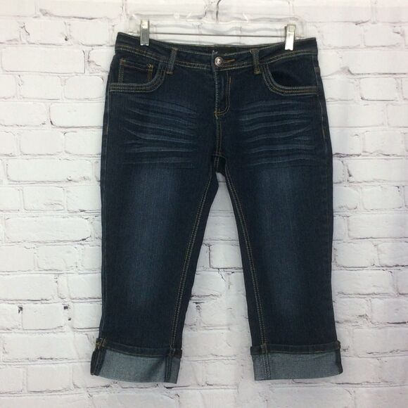 Eighty Eight Blue Jean Capri Women’s Sz 9 Cropped Cuffed Hem Mid Rise Dark Wash - Picture 1 of 12
